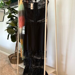 Bebe Black Lace Tiered Evening Dress